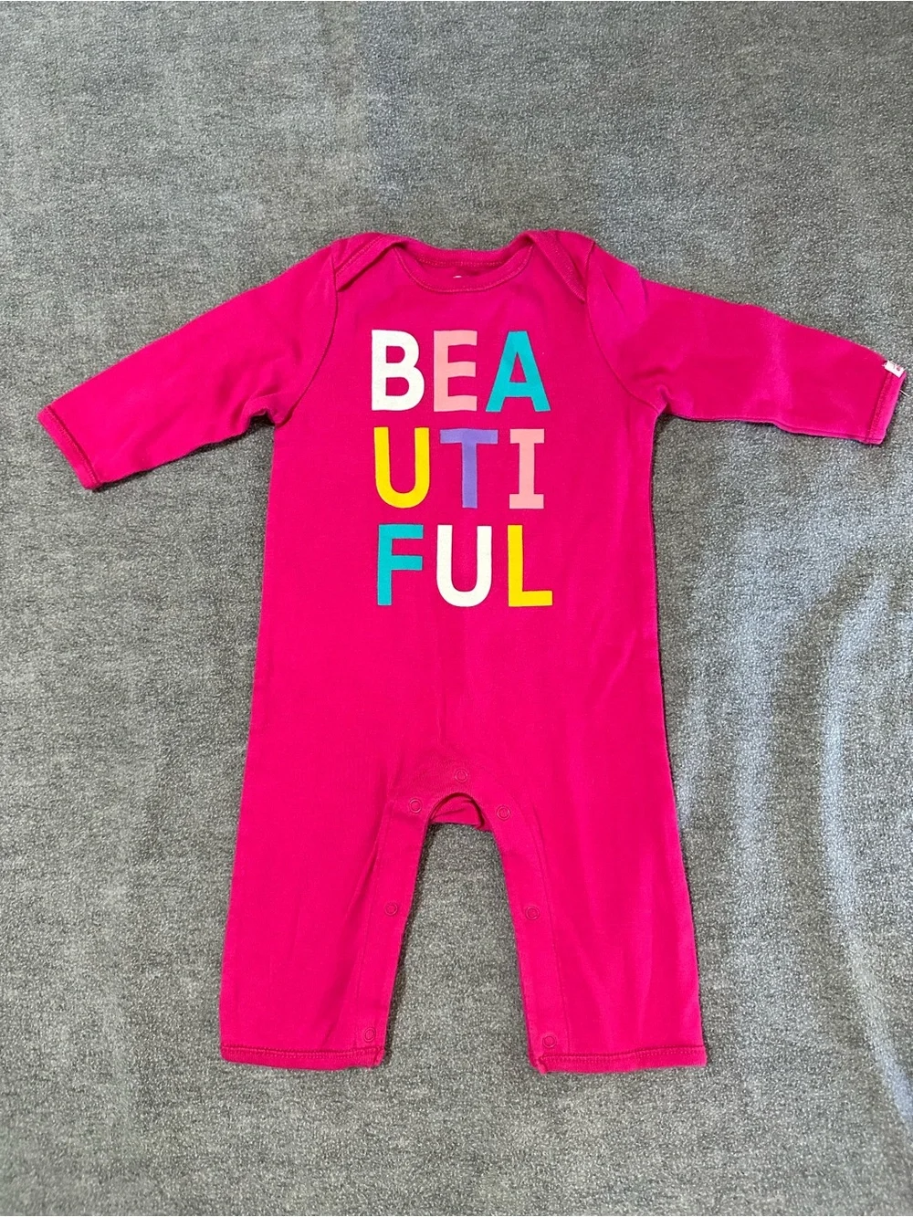 Old Navy Bright Pink 'BEAUTIFUL' One-Piece romper..
